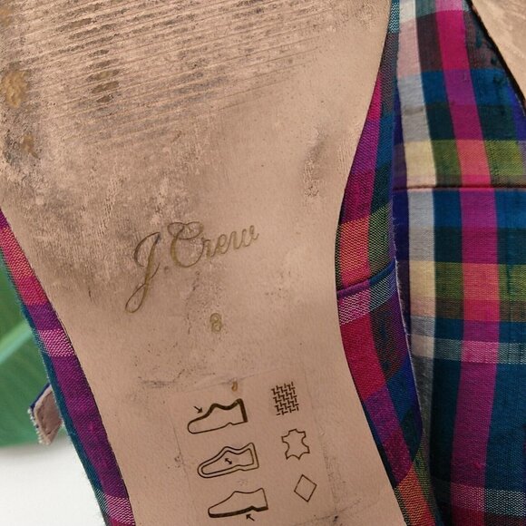 J Crew Poppy Plaid 2 Ankle Strap Ballet Flats Size 8 Purple Madras Rare Festive - Picture 7 of 7